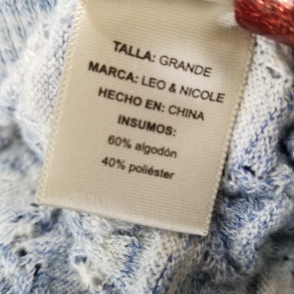 Leo & Nicole Women's Long Sleeve Knit Pull Over Sweater Blue White Size L - Picture 8 of 9